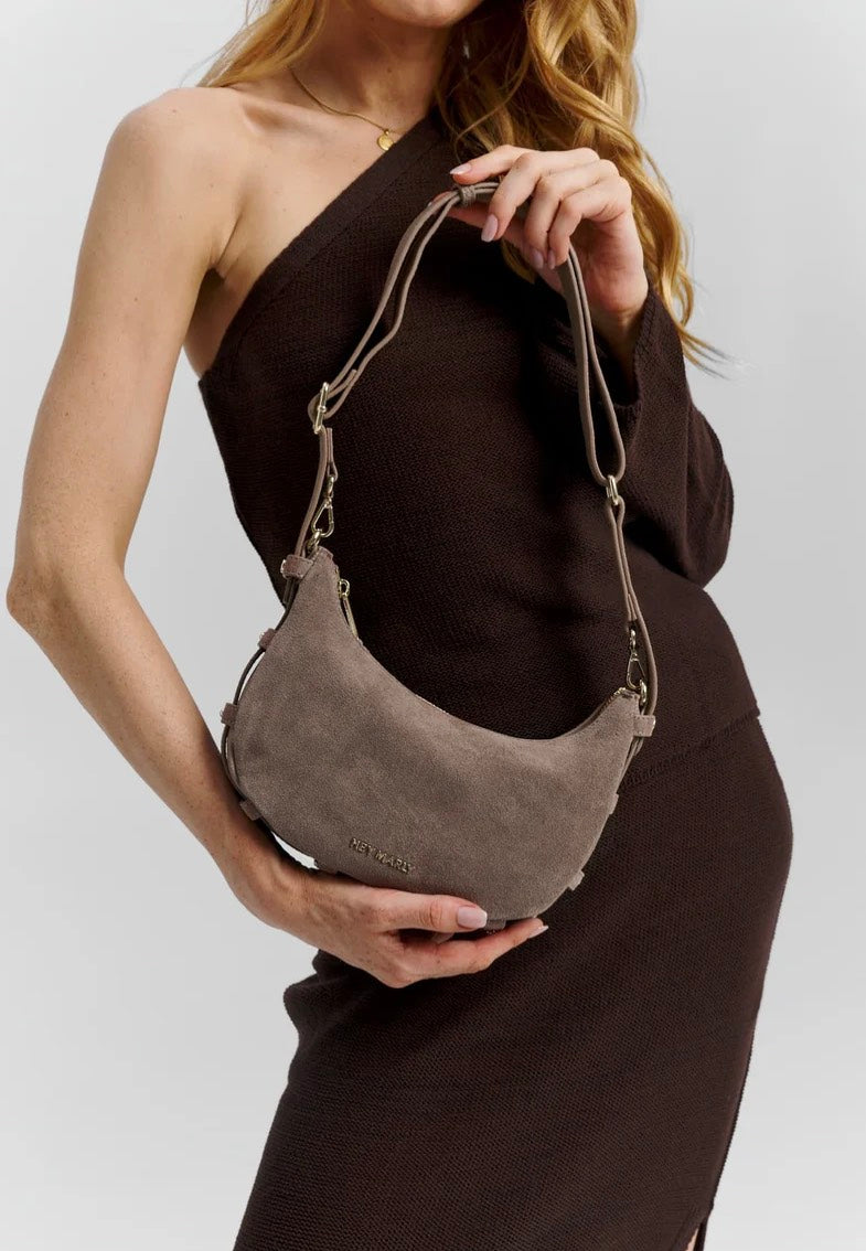 Hey Marly Lifetime Sister Suede S Mocha Crossbody Bag